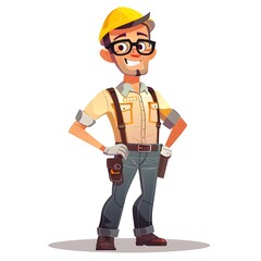 Fototapeta premium Cheerful Construction Worker in Electrician Showcasing Tools and Professional Attire