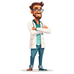 Cheerful Health Coach Doctor: Friendly Medical Professional in a Flat Cartoon Style