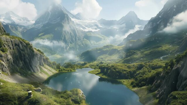 lake in the mountains, background , 4k, animation video, Seamless looping, footage, generative Ai