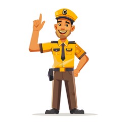 Cheerful Indian Traffic Police Officer Showing a Hand Gesture in Cartoon Style