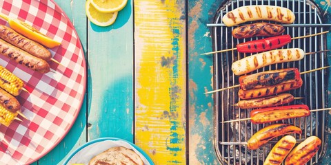 Colourful Retro Table Top BBQ with copy space