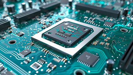 Obraz premium Microprocessor and Circuit, The Heart of Computer Technology Close-Up