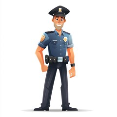 Cheerful Police Officer Exhibiting Full Body and High Detail in a Vibrant Cartoon Style