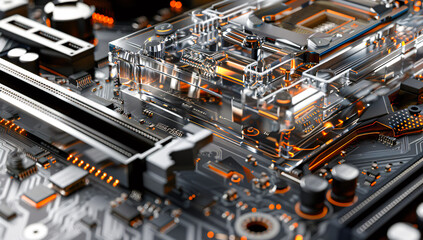 In-depth Look at a Computer Motherboard, Circuitry and Technology Close-Up - obrazy, fototapety, plakaty