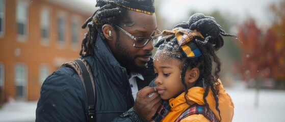 Morning Ritual: Father and Daughter Bonding in a Diverse Urban Family Setting