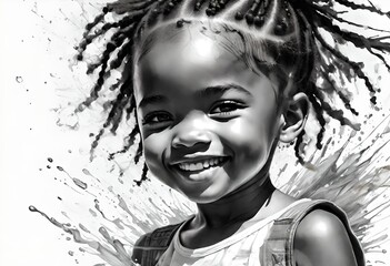 a photo realistic illustration of  cute happy black 6-year-old girl. african american