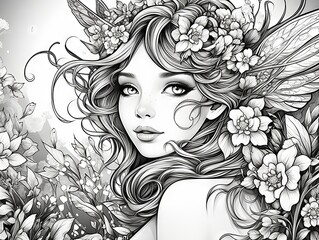 Fototapeta premium Enchanting fairy outline for creative coloring - ideal for children’s artistic activities and fantasy themes