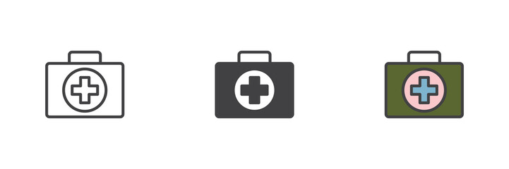 First aid kit different style icon set