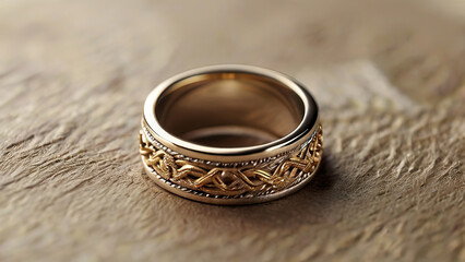 Obraz na płótnie Canvas Wedding rings made of metal and yarn. Fantasy and skill of a jeweler.