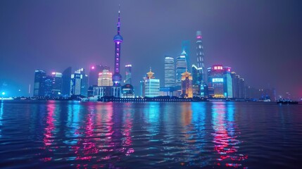 Shanghai, China, city skyscrapers at night