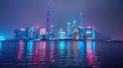 Fototapete Shanghai, China, city skyscrapers at night © Bophe