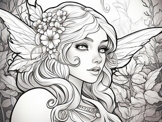 Enchanting fairy outline for creative coloring - ideal for children’s artistic activities and fantasy themes