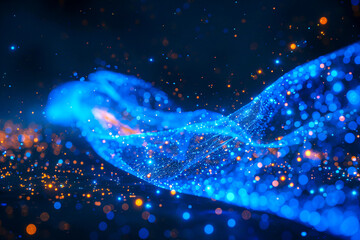 Glowing handshake, abstract concept of business partnerships and digital networks
