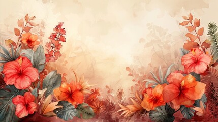 Obraz na płótnie Canvas A modern abstract painting with watercolor elements, golden elements, textured backgrounds. Hand drawn plants, tropical, flowers, leaves. Prints and wallpapers. Posters, posters, murals.