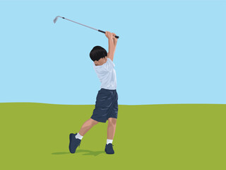 Boy Playing Golf in illustration graphic vector
