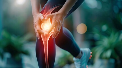 female athlete or spot woman having knee injury due to ligament inflammation, knee pain due to exercise, massage, muscle relaxation, rheumatoid arthritis, gait disturbance, rheumatoid arthritis