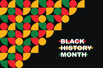 Black History Month banner with geometric african style pattern illustration on black background. Black History 
Month vector banner 