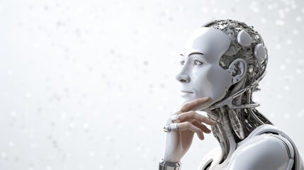 humanoid robot thinking on white background,Pondering the future