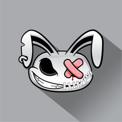 illustration vector graphic of bunny doll head dark with a bandage covering his eyes