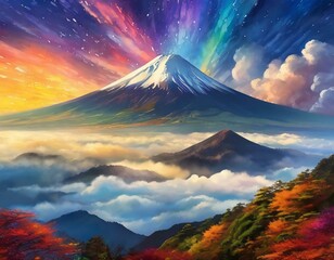美しい富士山と雲海