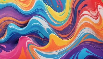 Abstract marbled acrylic paint ink painted waves painting texture colorful background banner Bold colors rainbow color swirls wave. AI