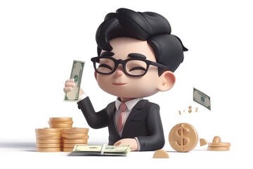 Anime Style Business Illustration with Man and Money