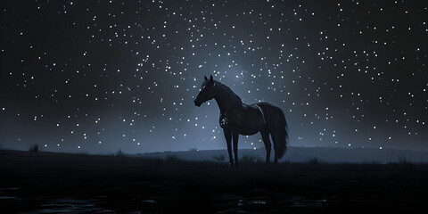  A Beautiful Horse Silhouette Dancing Across the Starry Night Sky  