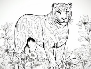 Monochrome illustration of a panther for coloring - ideal for creative leisure activities