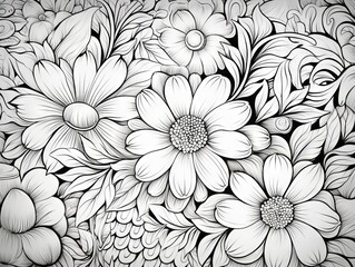Monochrome floral pattern for relaxation: intricate flower carpet design - adult antistress coloring page