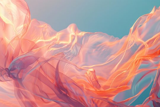 A flowing coral fabric caught in the wind and sunlight, evoking feelings of warmth and movement