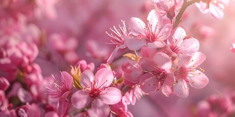 Soft-focus image showcasing a sea of delicate pink cherry blossoms, eliciting emotions of beauty and rebirth