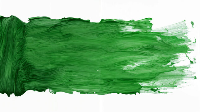 Green stroke of paint texture isolated on transparent background green paint brush stroke isolated over.  Green oil paint.