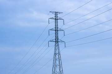 High voltage tower in the blue sky with concept landscape.Clectrical line for tranfer power in the...