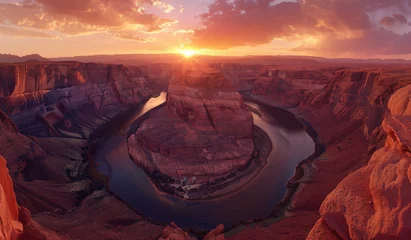 Poster panoramic view of the Horseshoe Canyon in Arizona at sunset, with its iconic rock formation and winding river © Kien