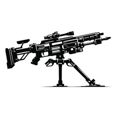 black vector Silhouettes: Hand-to-Hand Combat Weapon Assault Rifle machine gun