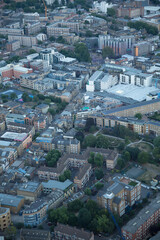 Aerial view of South London at dusk.