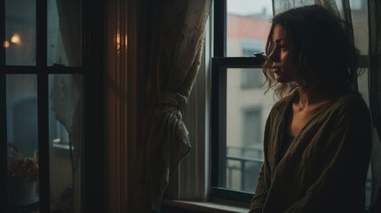 person looking out window