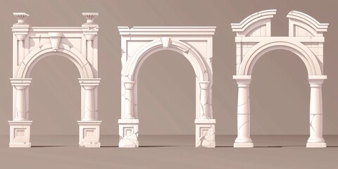 Fototapeta premium A historic structure featuring white marble arches and ancient pillars, reminiscent of medieval and ancient Greek, Roman, and Arabian architecture.