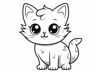 Kawaii cat coloring page - charming and simple line art for creative fun, black and white vector illustration