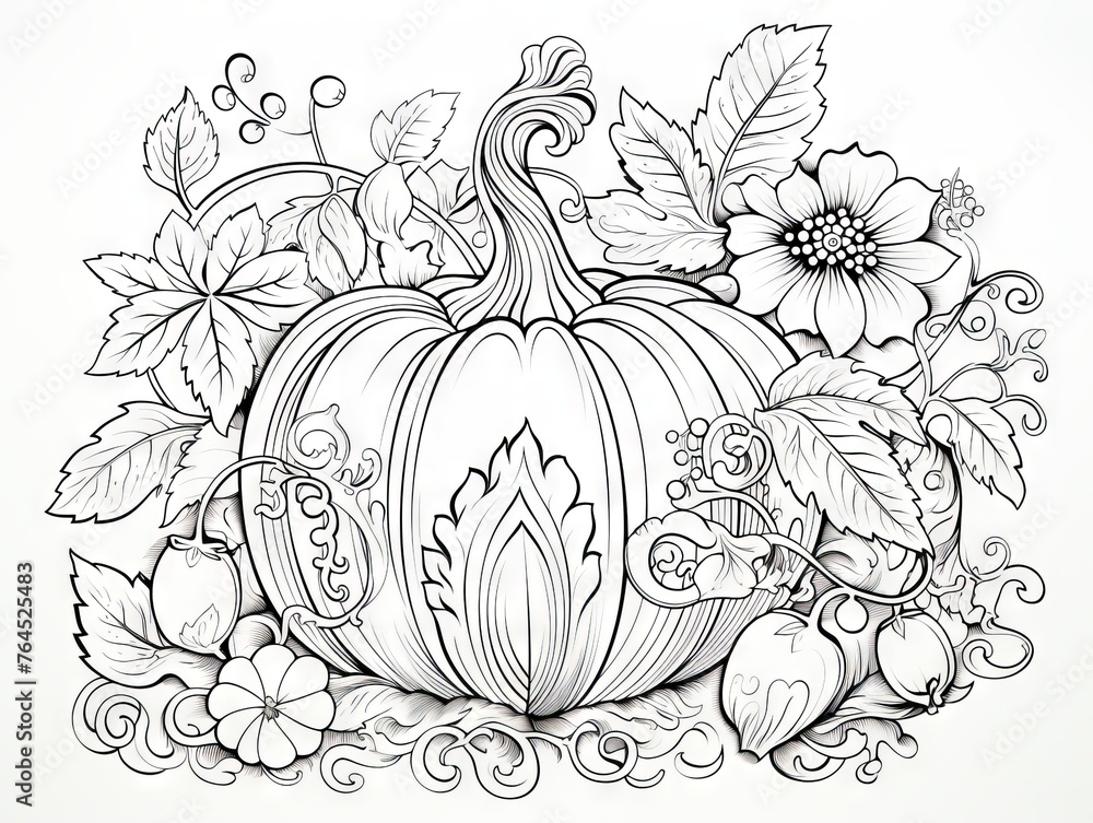 Wall mural Intricate mandala-style pumpkin vector illustration for adult coloring - perfect for Halloween and Thanksgiving day creativity