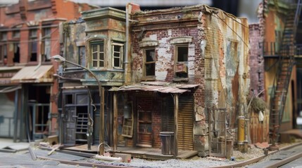 Apply subtle weathering effects to the buildings 