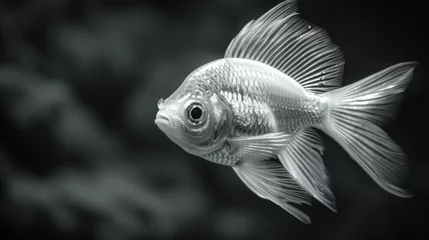 Fotobehang  A monochrome image of a goldfish in a black-and-white photograph © Mikus