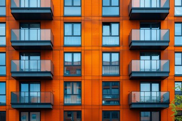 Fototapeta premium Vibrant Orange Modern Apartment Building Facade 