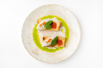 pancakes with caviar and salmon