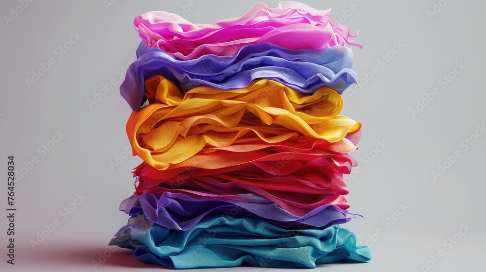Poster a stack of different colored fabric. ideal for textile or fashion concepts
