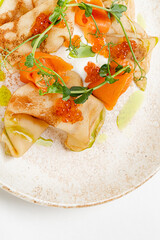 pancakes with caviar and salmon