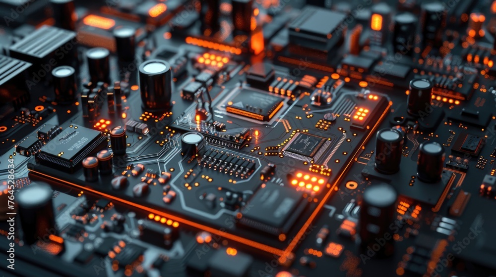 Poster Detailed view of a computer motherboard. Suitable for technology concepts