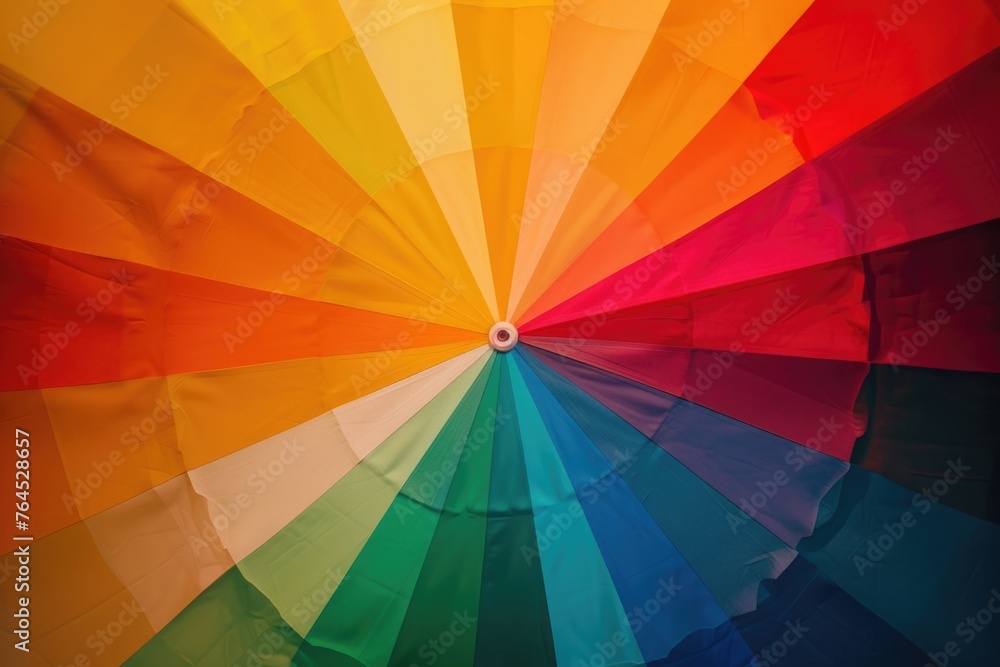 Poster Multicolored umbrella against a black backdrop, ideal for various design projects