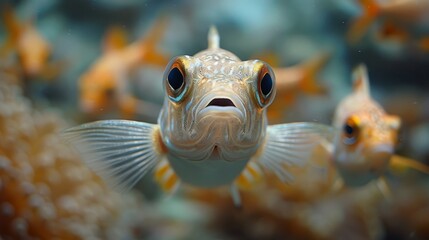 Obraz premium A close-up photo of a fish surrounded by numerous fish in its background