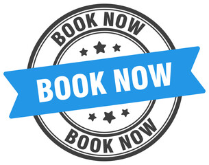 book now stamp. book now label on transparent background. round sign